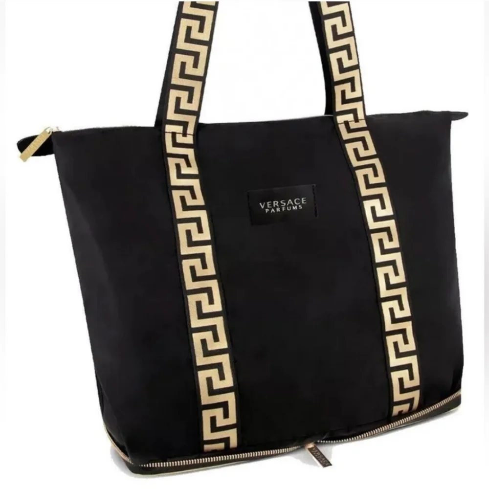 Versace Parfum Black & Gold Logo Folding Tote Travel Gym Shoulder Bag